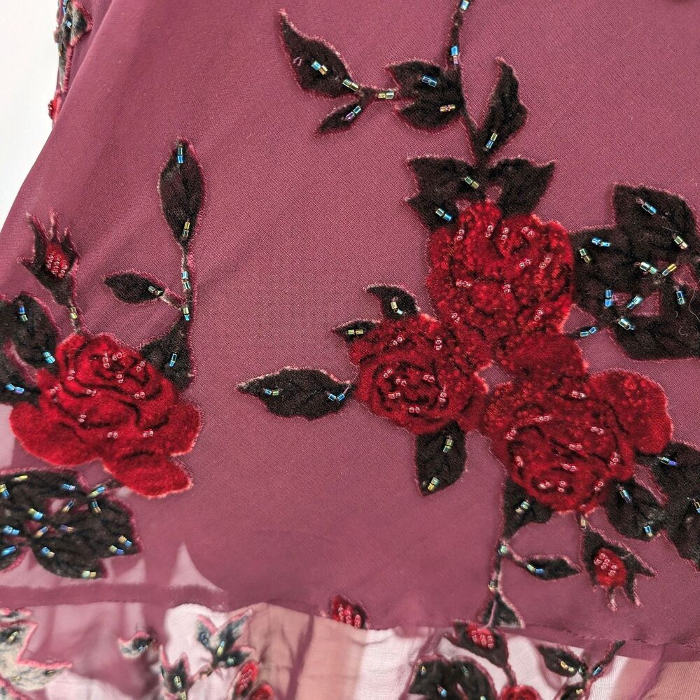 Vintage 1990s y2k Sue Wong Midi Dress Whimsygoth Floral Beaded Silk Fairy Size 2 - Picture 11 of 14